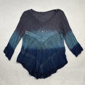 Greater Good 1X/2X Embroidered Ombre Tunic Top Boho Fairy‎ Whimsical Beaded